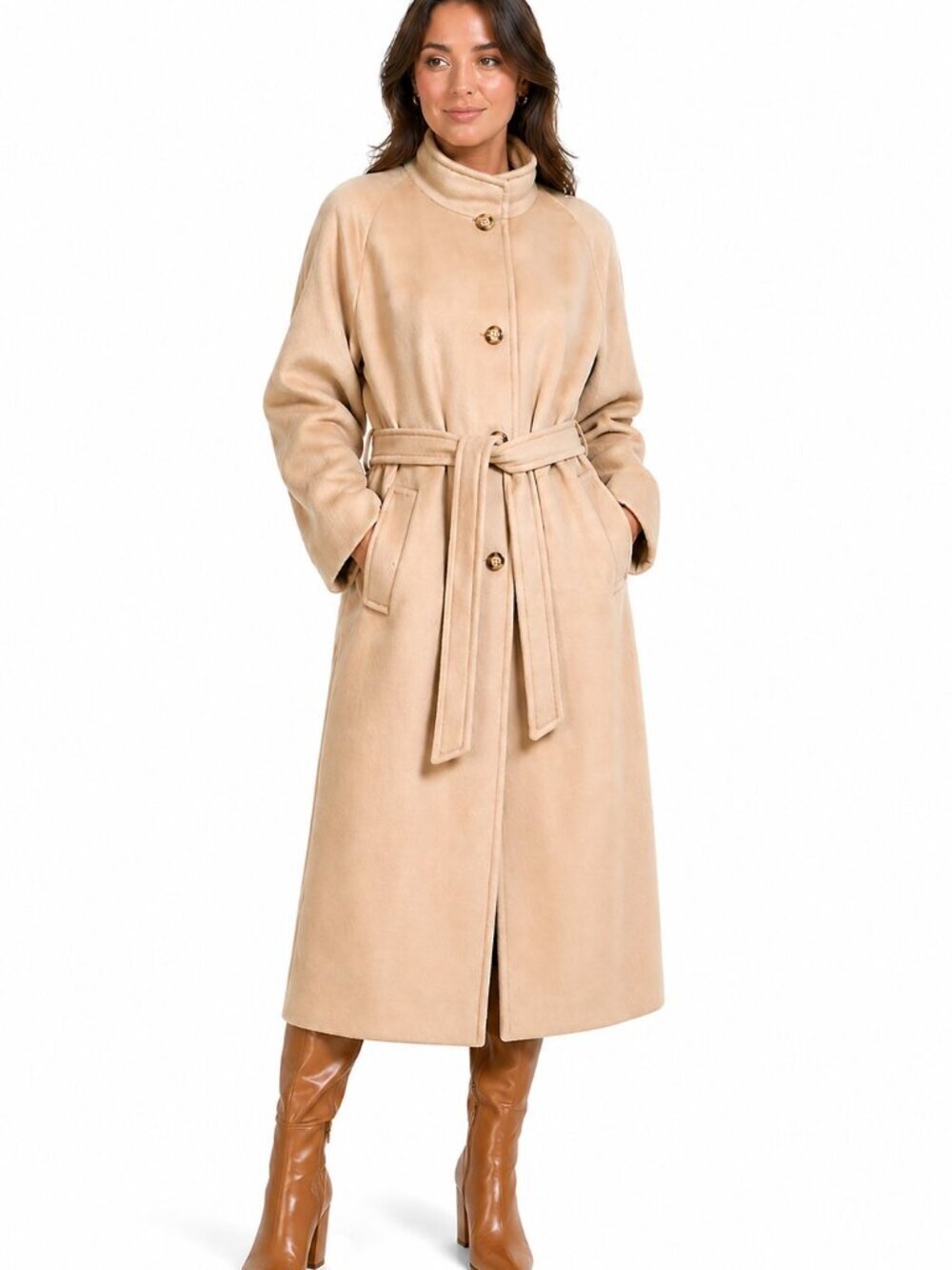Cinzia Rocca Long Beige Belted Italian Wool Trench Coat NWT